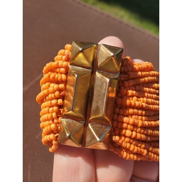 Multi-strand orange beaded bracelet 7.5" Gold-toned Magnetic Closure Statement - Picture 3 of 9